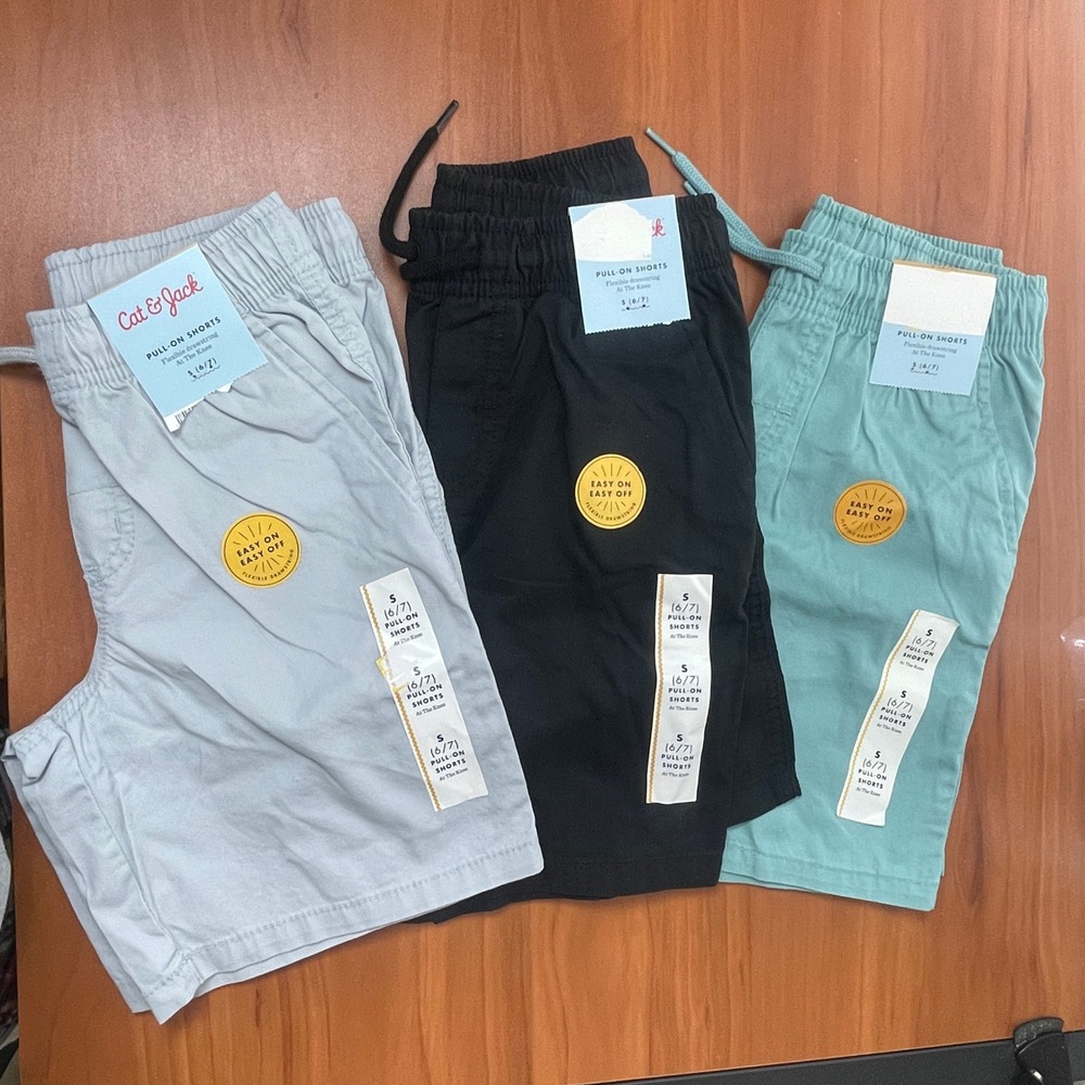 Lot of 3 Cat & Jack Boys Pull-On Shorts Teal Gray Black Casual School S‎ 6/7